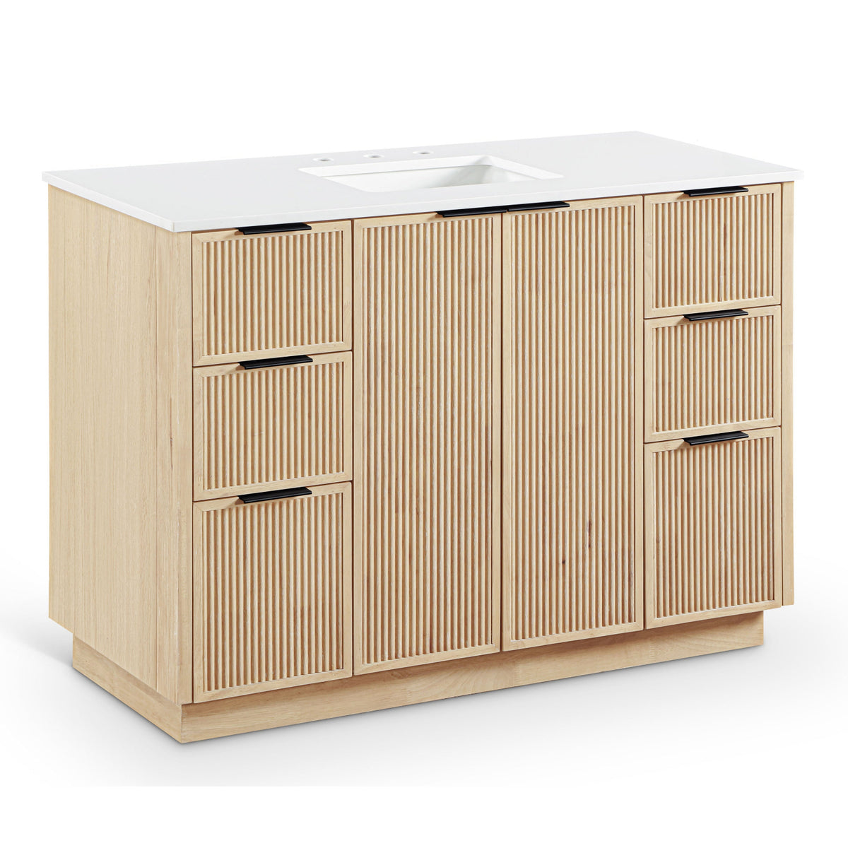 Willard 48" Natural Engineered Stone And Solid Wood Bathroom Vanity in rich natural wood, primary product view
