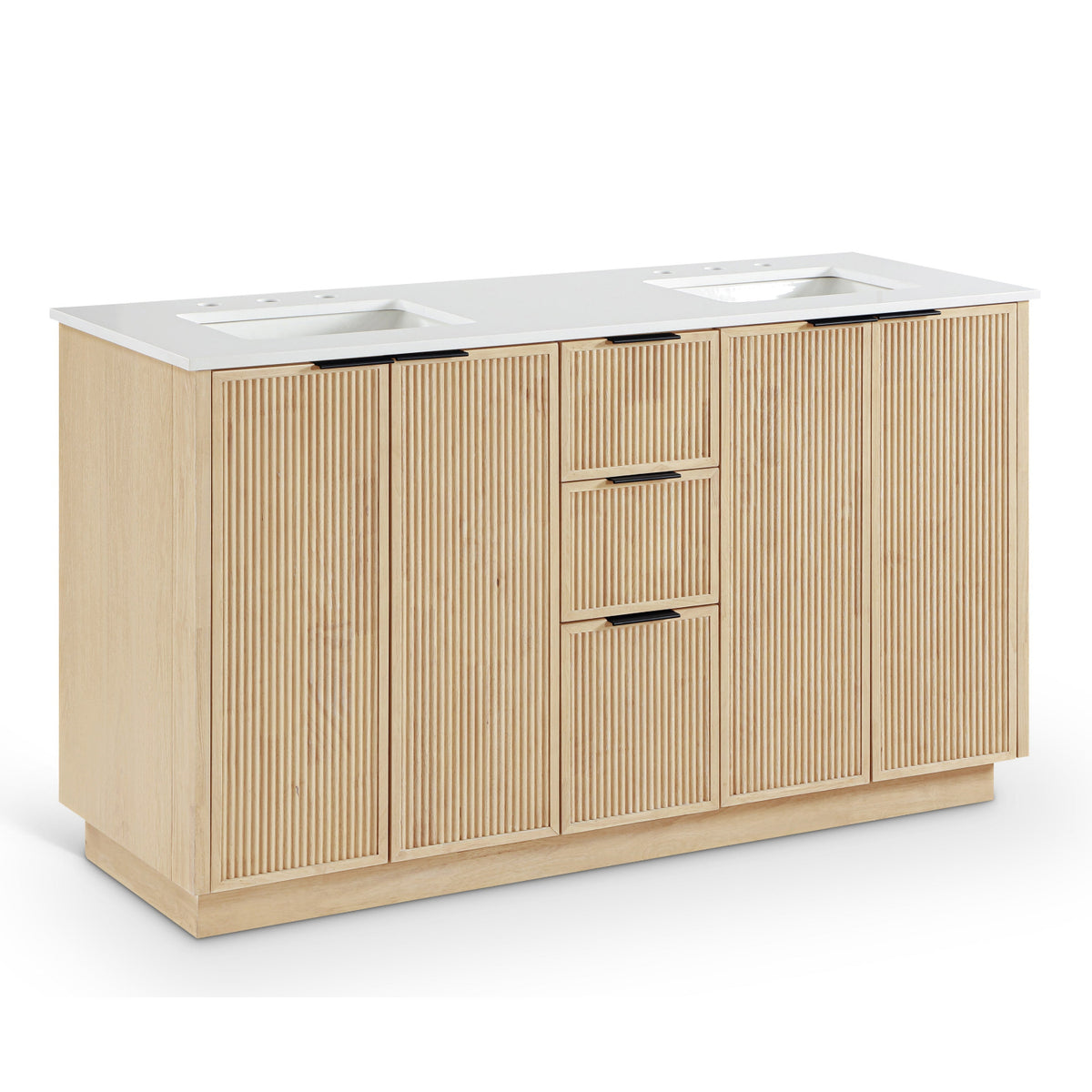 Willard 60" Natural Engineered Stone And Solid Wood Bathroom Vanity in rich natural wood, primary product view