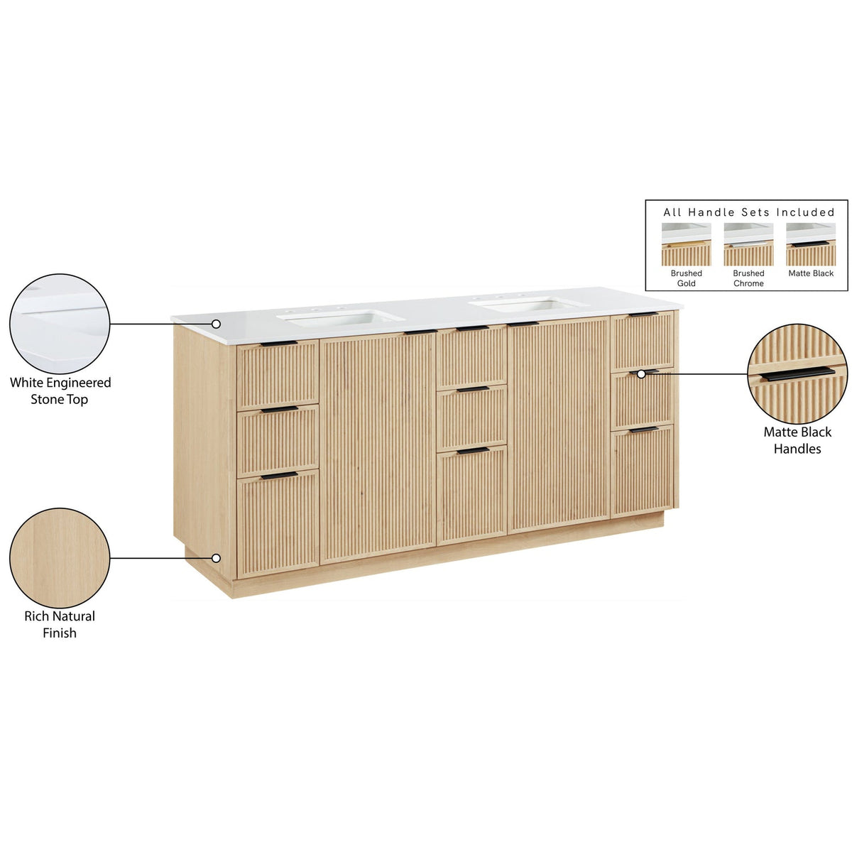 Willard 72in Natural Engineered Stone And Solid Wood Bathroom Vanity