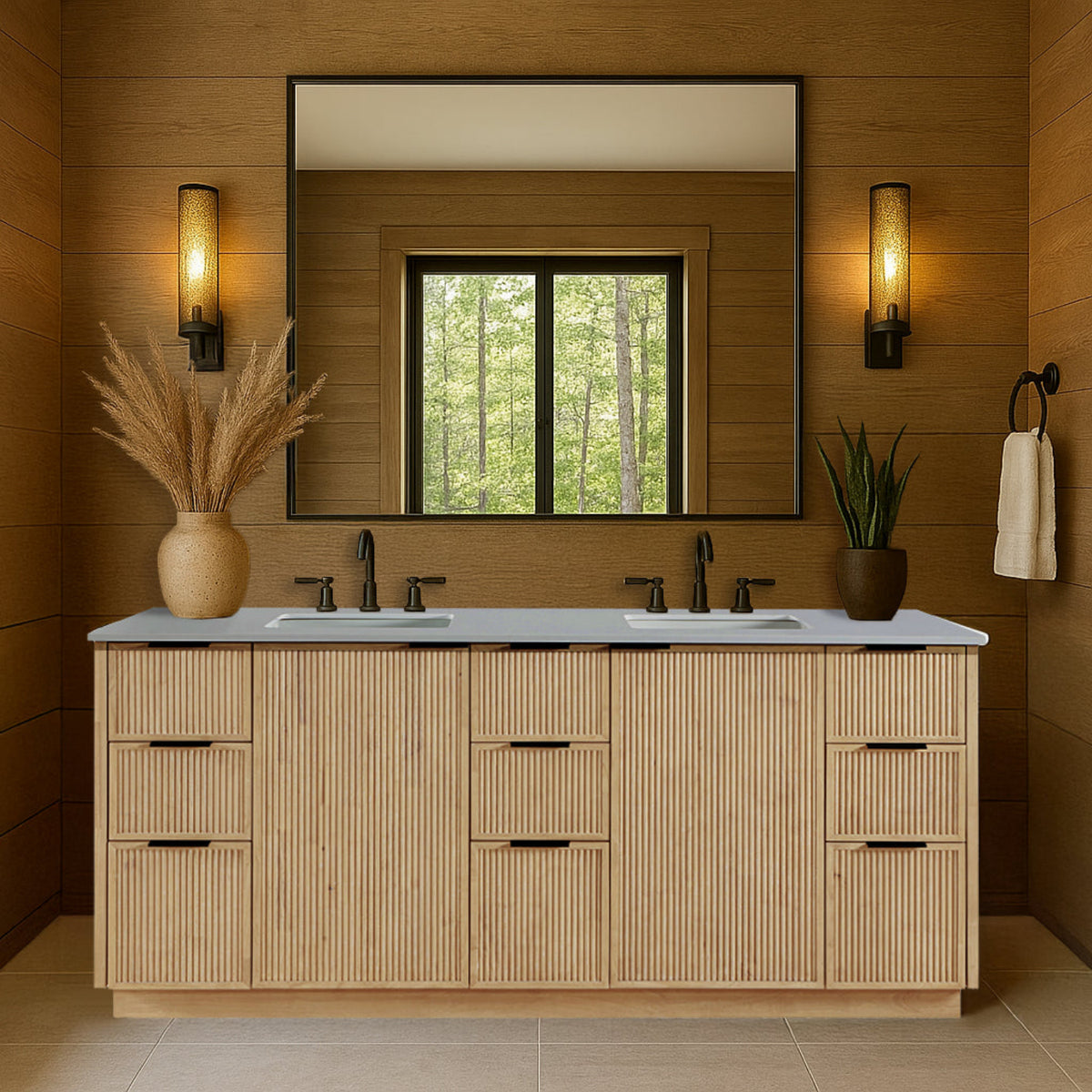Willard 72in Natural Engineered Stone And Solid Wood Bathroom Vanity