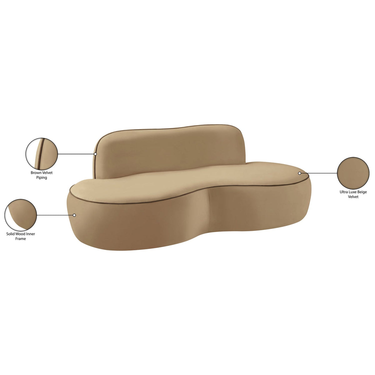 Swerve 7 7in Beige Velvet Upholstered Loveseat