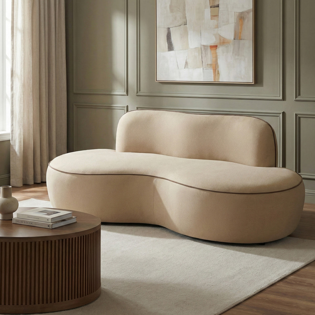 Swerve 77in Beige Velvet Upholstered Loveseat
