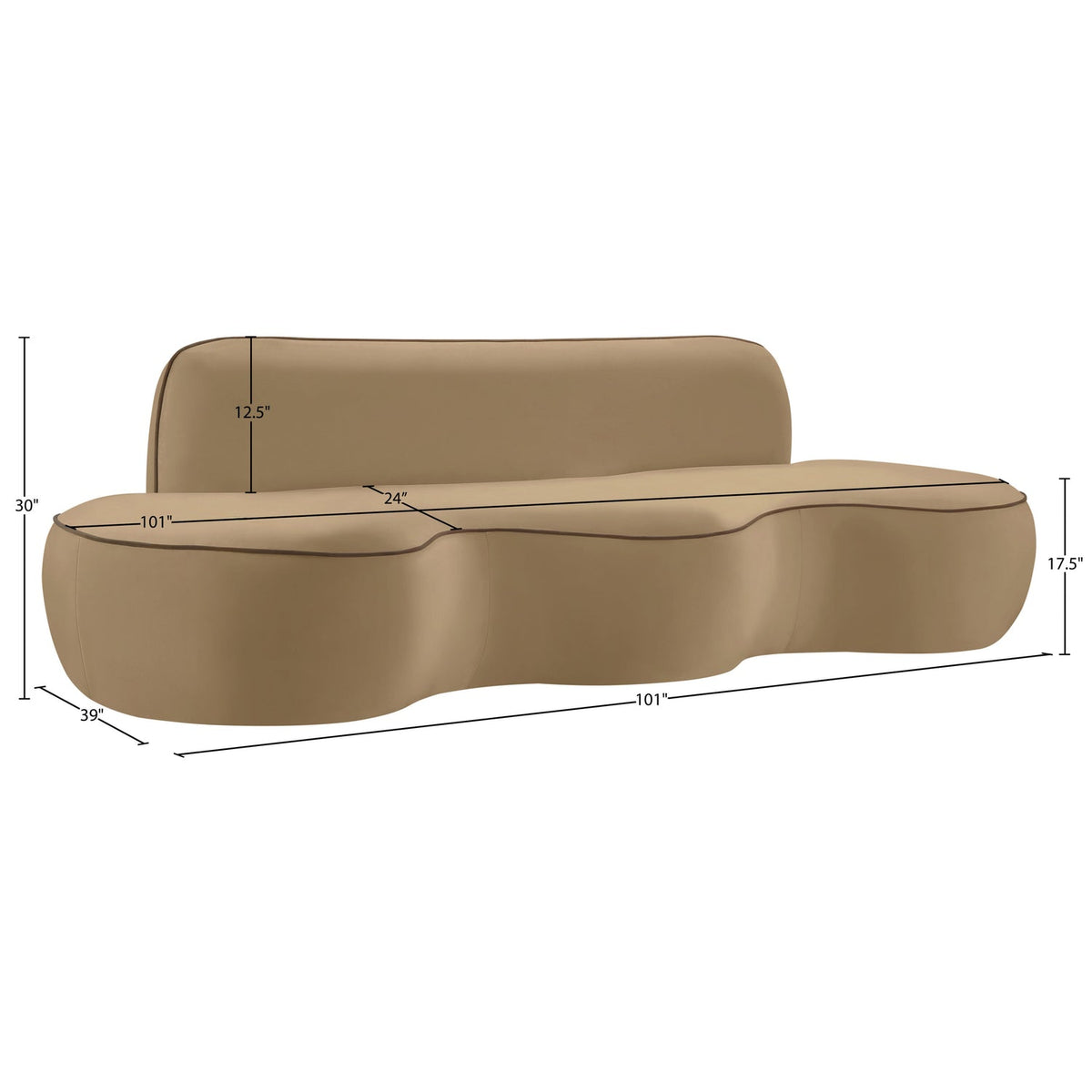 Swerve 100in Beige Velvet Upholstered Sofa