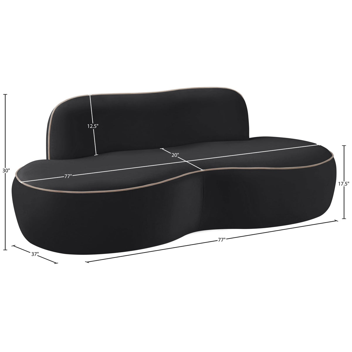 Swerve 7 7in Black Velvet Upholstered Loveseat