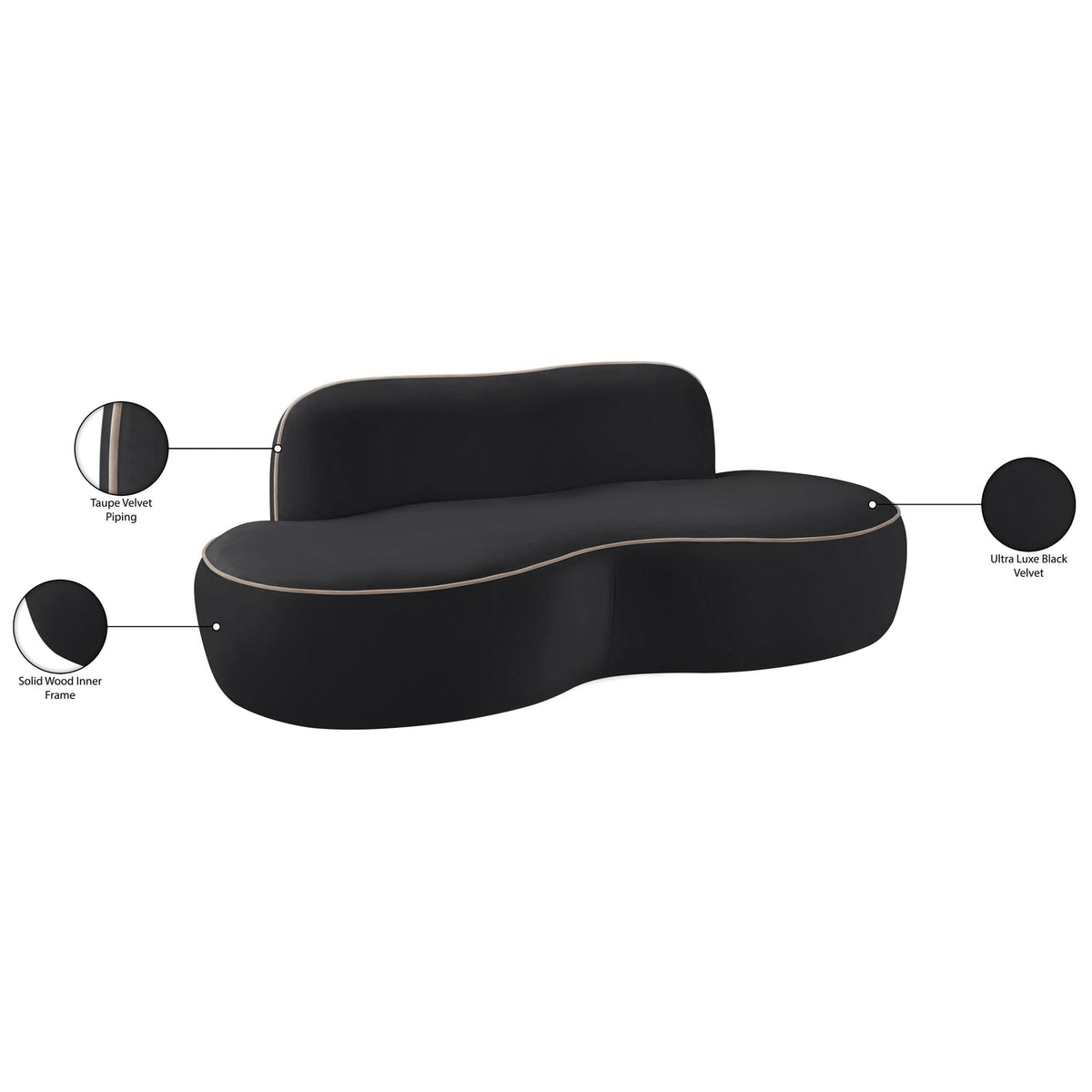 Swerve 7 7in Black Velvet Upholstered Loveseat