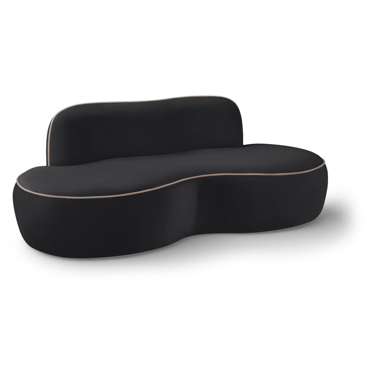 Swerve 77" Black Velvet Upholstered Loveseat in black velvet with taupe piping, primary product view