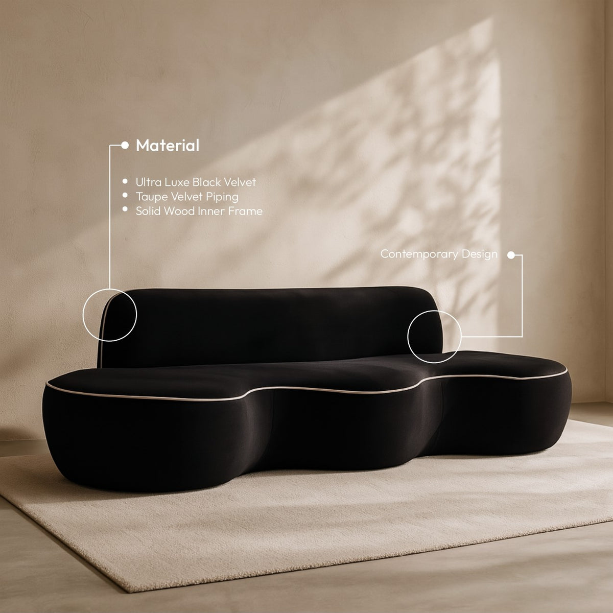 Swerve 100in Black Velvet Upholstered Sofa