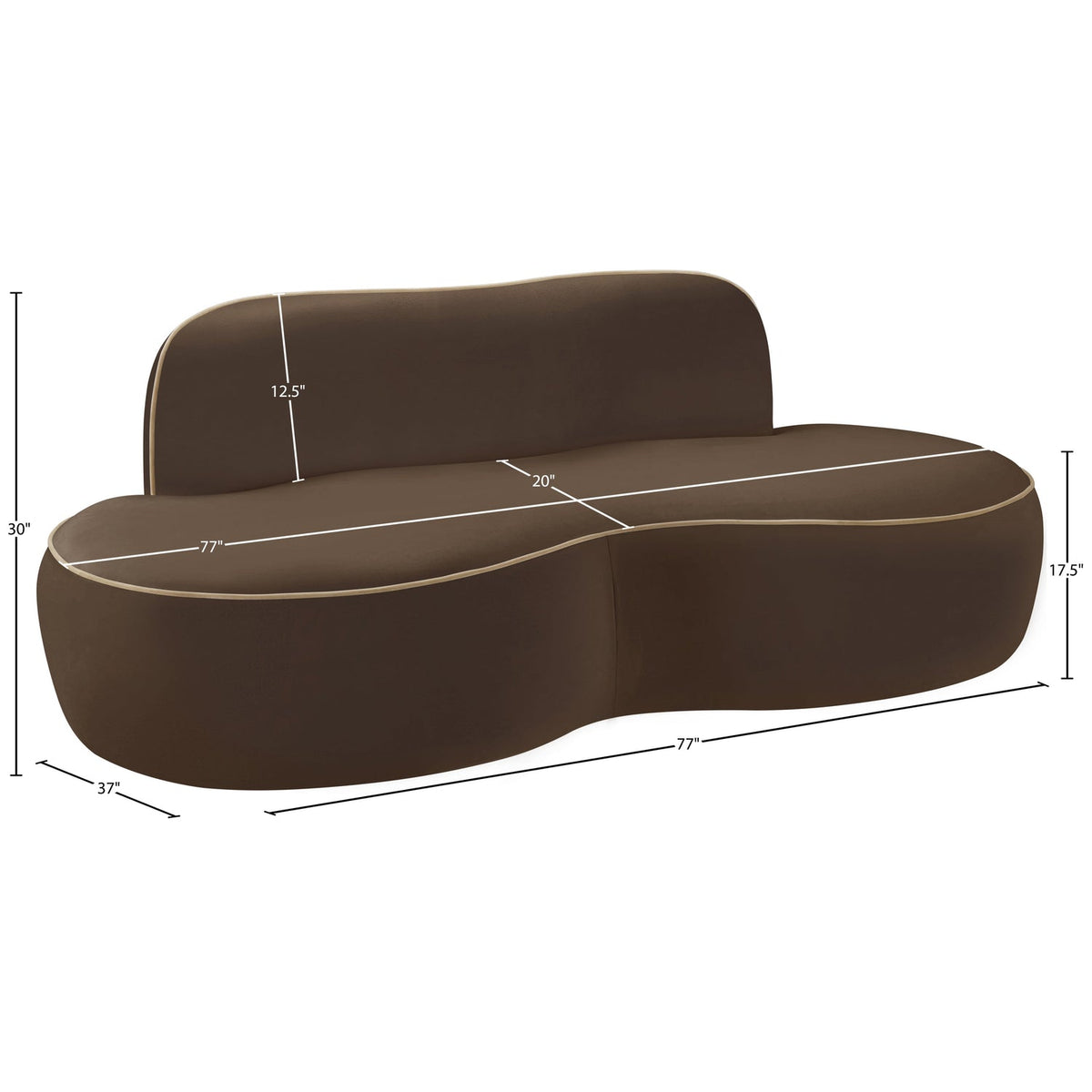 Swerve 7 7in Brown Velvet Upholstered Loveseat