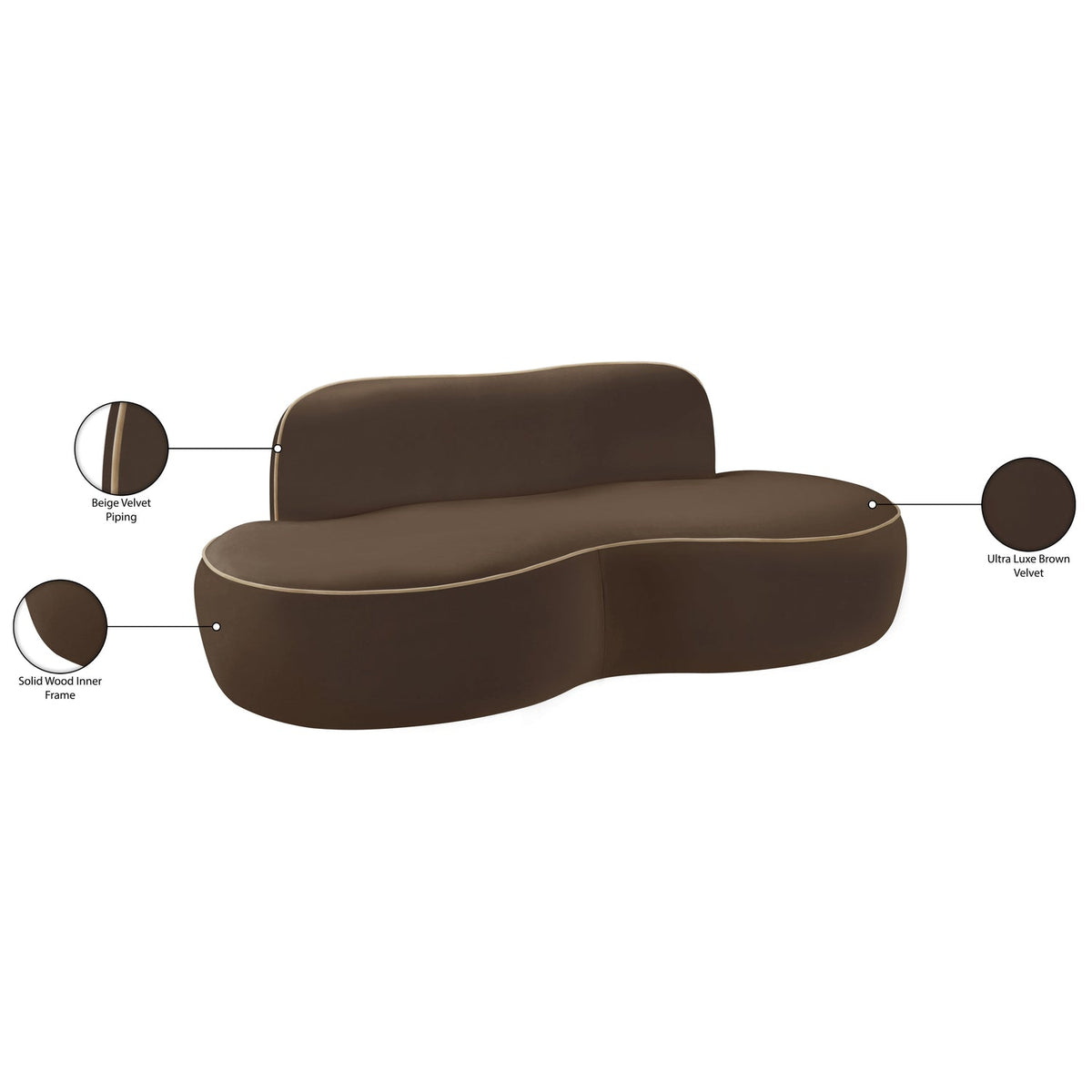 Swerve 7 7in Brown Velvet Upholstered Loveseat