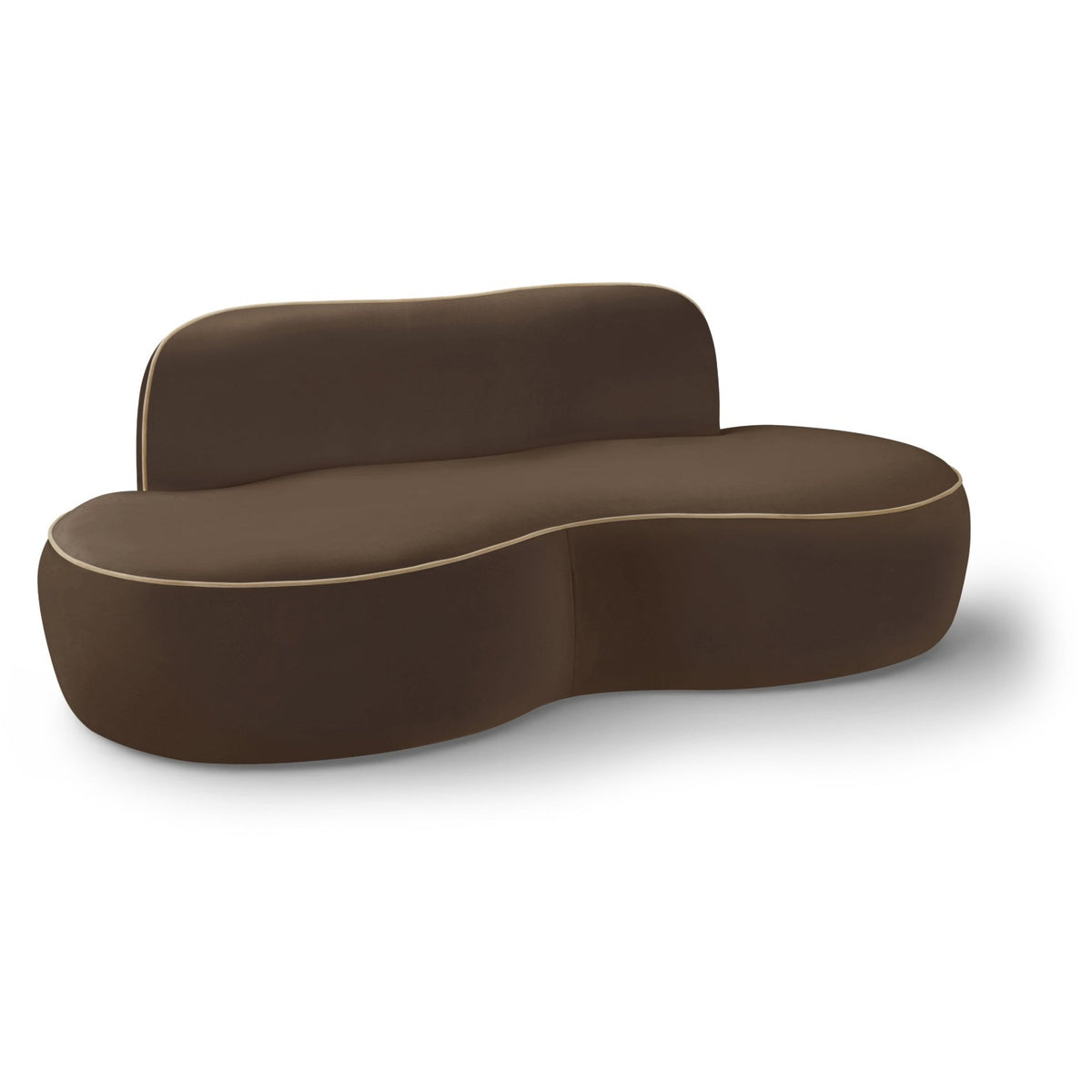 Swerve 77" Brown Velvet Upholstered Loveseat in brown velvet with beige piping, primary product view