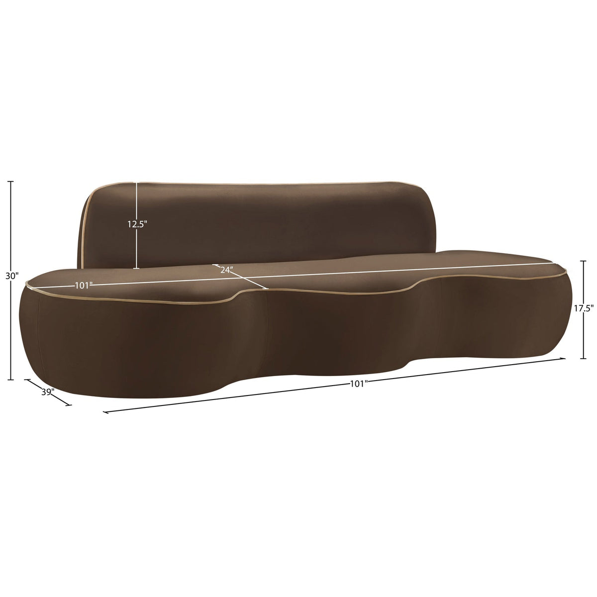 Swerve 100in Brown Velvet Upholstered Sofa