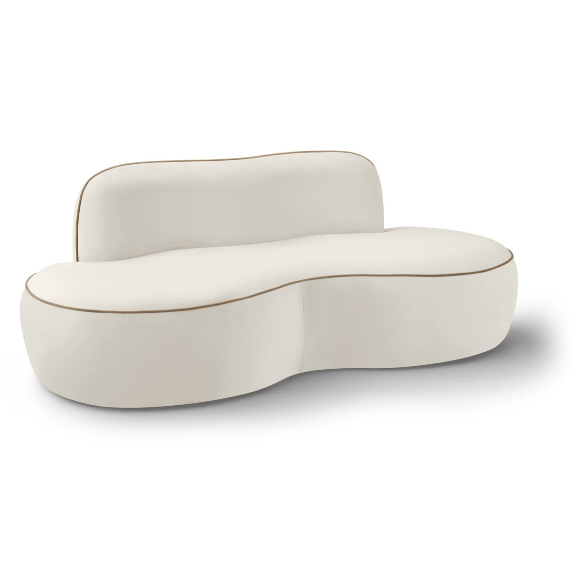 Swerve 77" Cream Velvet Upholstered Loveseat in cream velvet with beige piping, primary product view