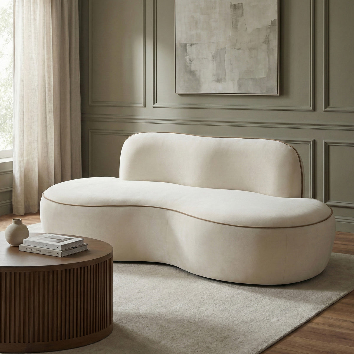 Swerve 77in Cream Velvet Upholstered Loveseat
