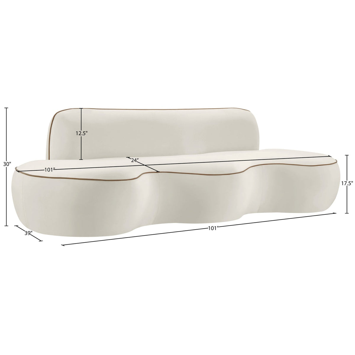 Swerve 10 0in Cream Velvet Upholstered Sofa