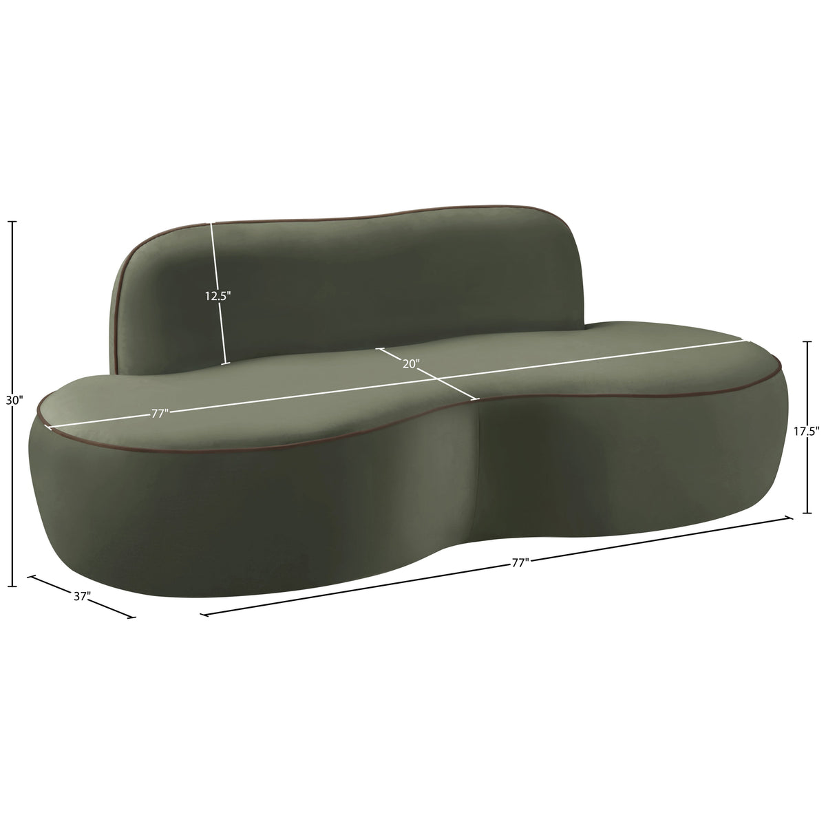 Swerve 7 7in Green Velvet Upholstered Loveseat
