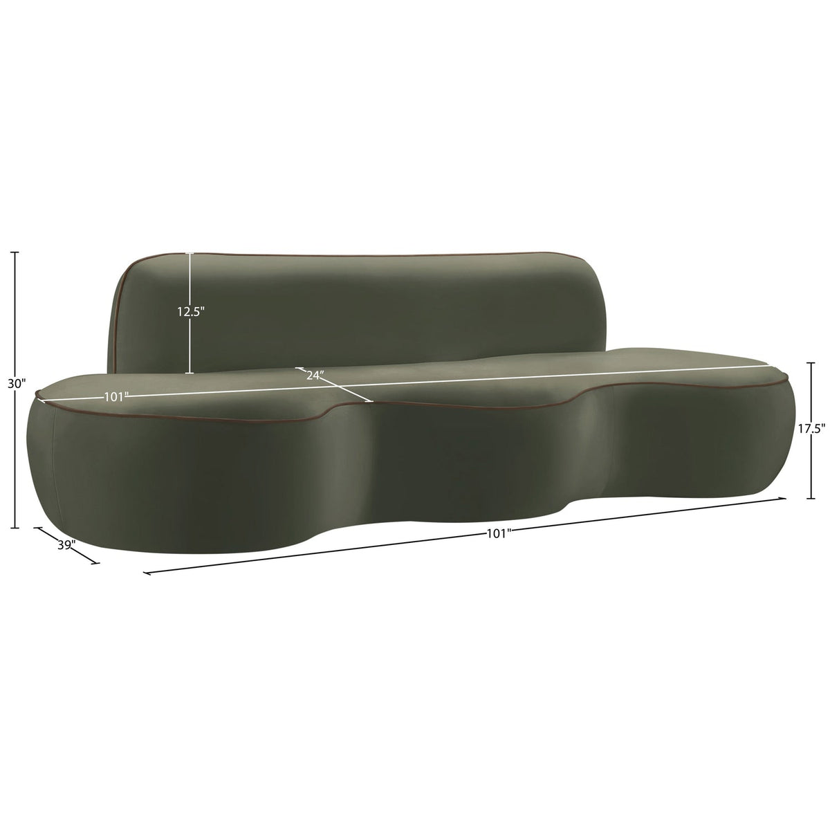 Swerve 10 0in Green Velvet Upholstered Sofa