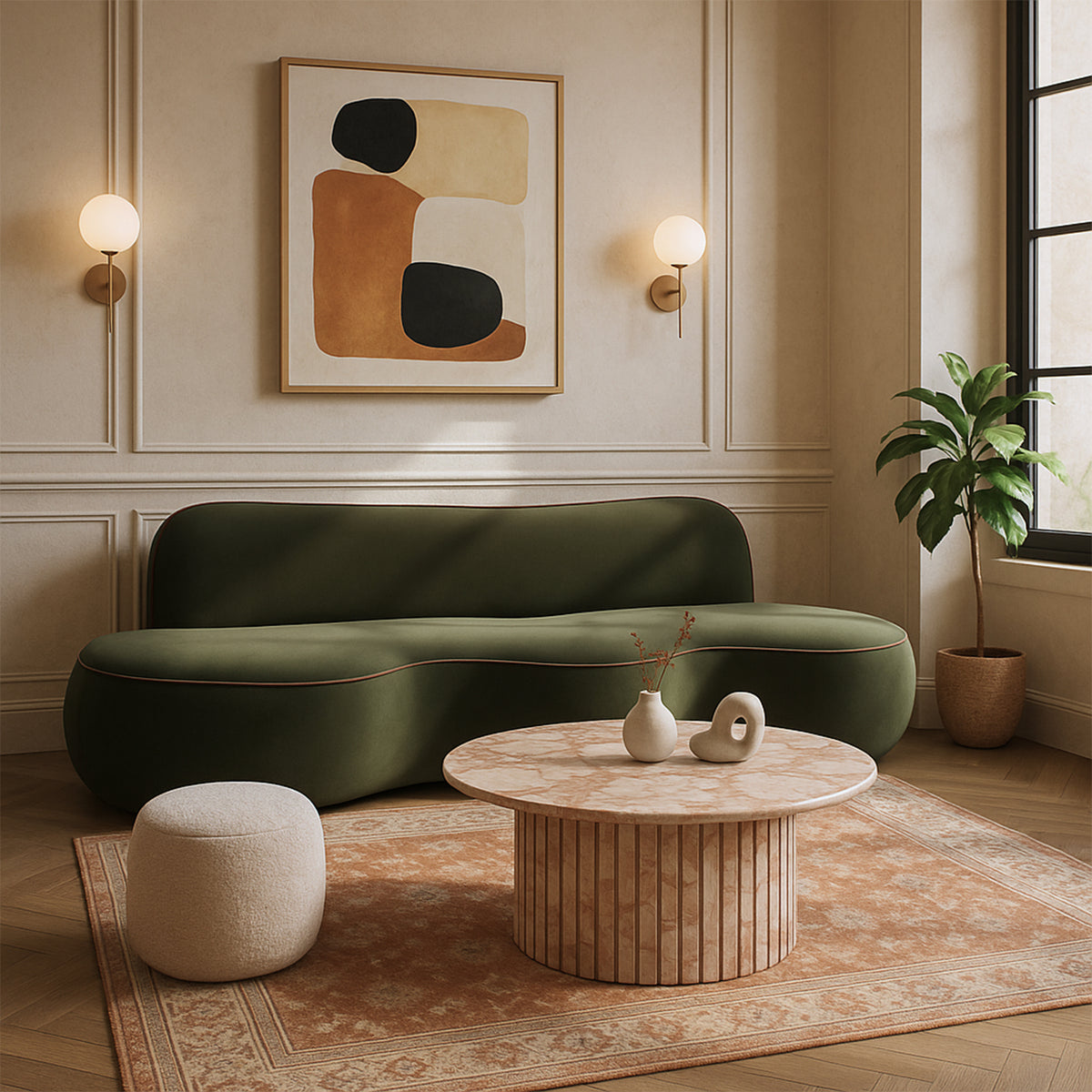 Swerve 10 0in Green Velvet Upholstered Sofa