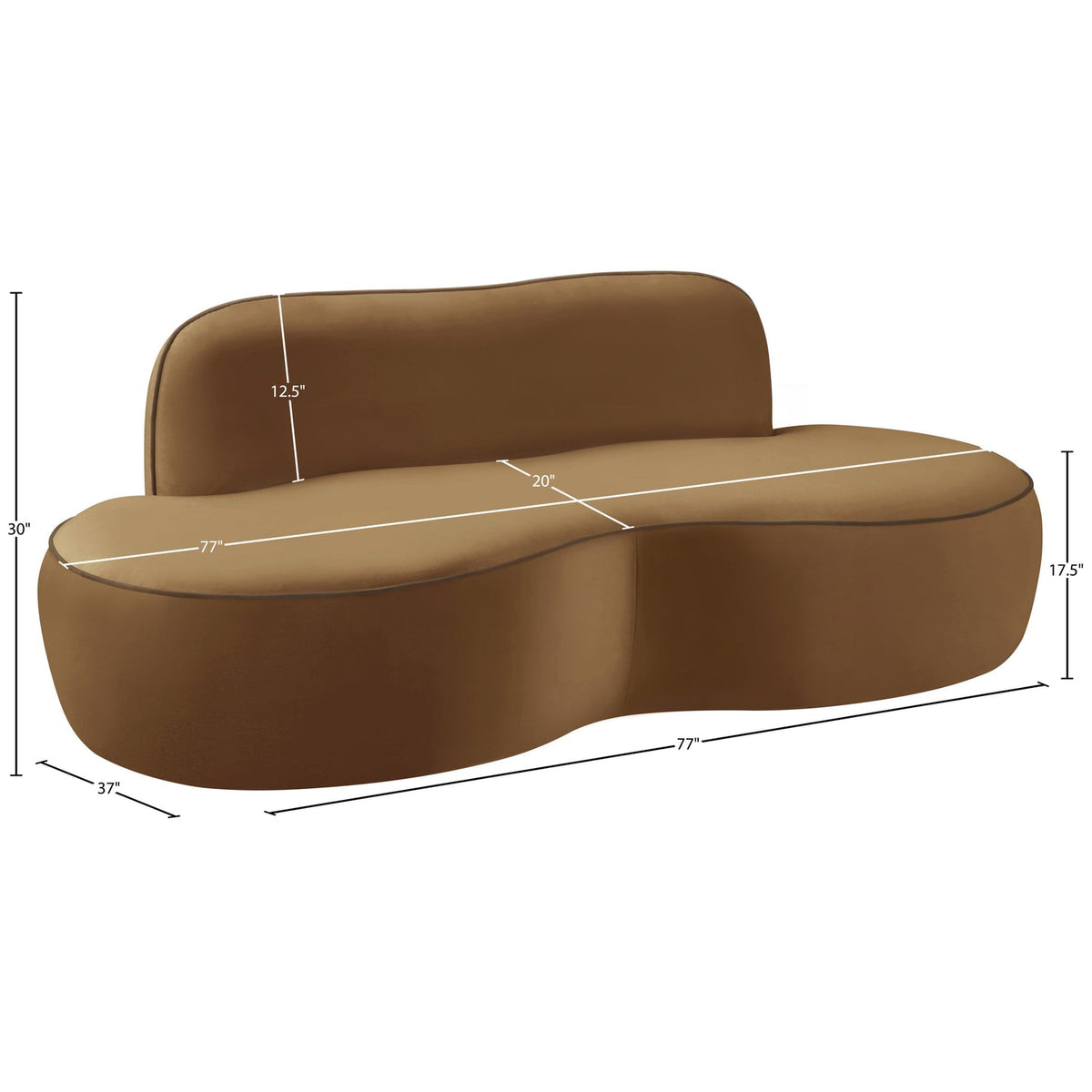 Swerve 7 7in Saddle Velvet Upholstered Loveseat