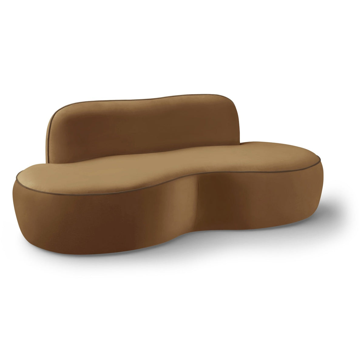 Swerve 77" Saddle Velvet Upholstered Loveseat in saddle velvet with brown piping, primary product view