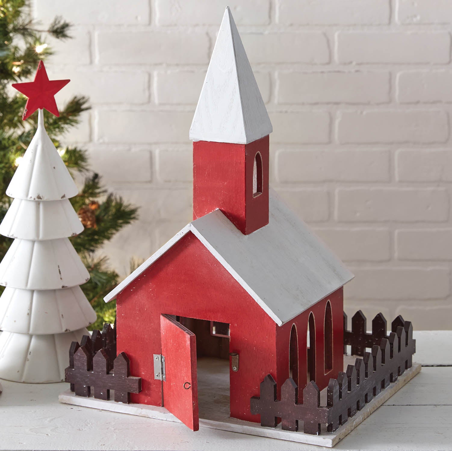 Holiday Church Wooden Candle Lantern