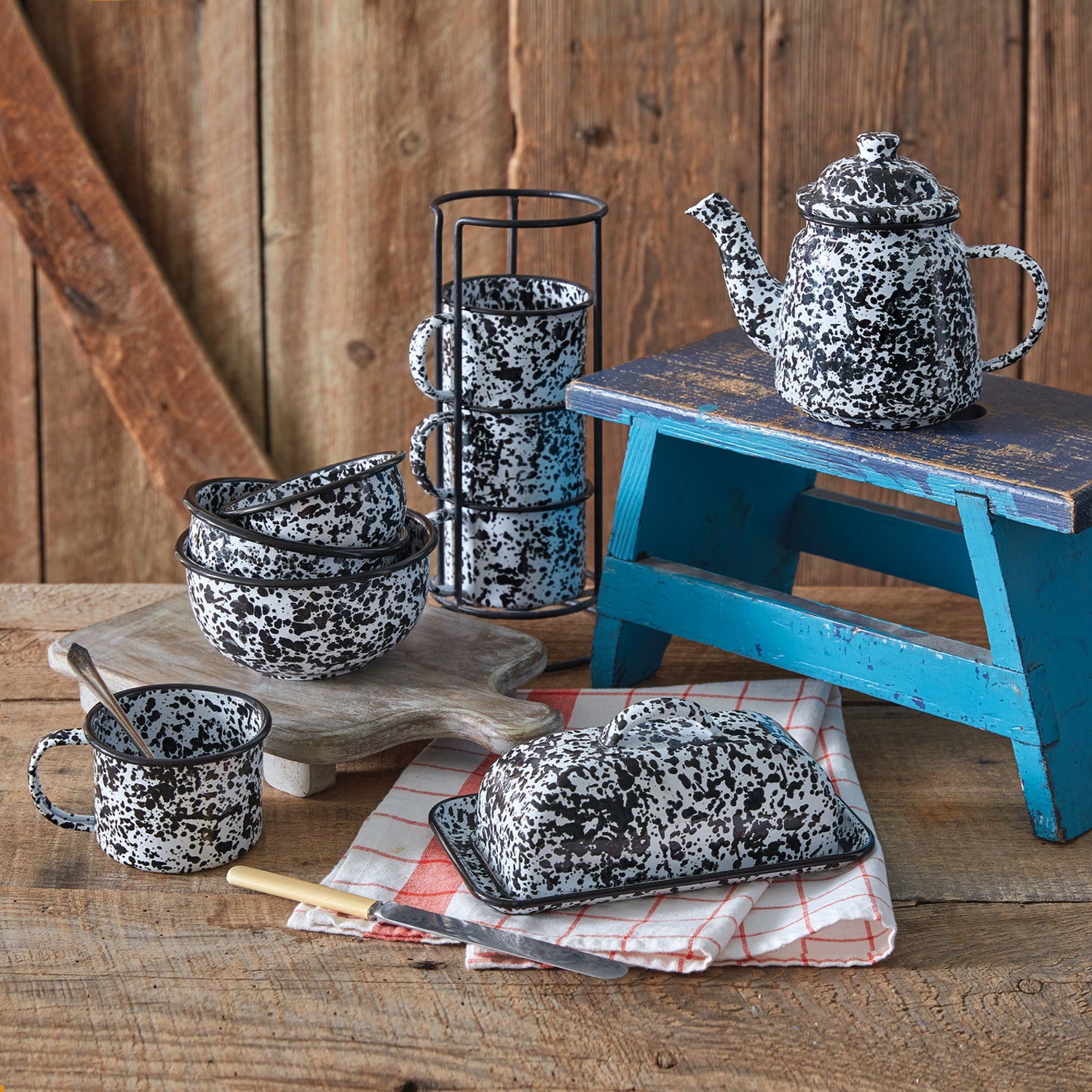 Splattered Enamel Teapot Set of 2