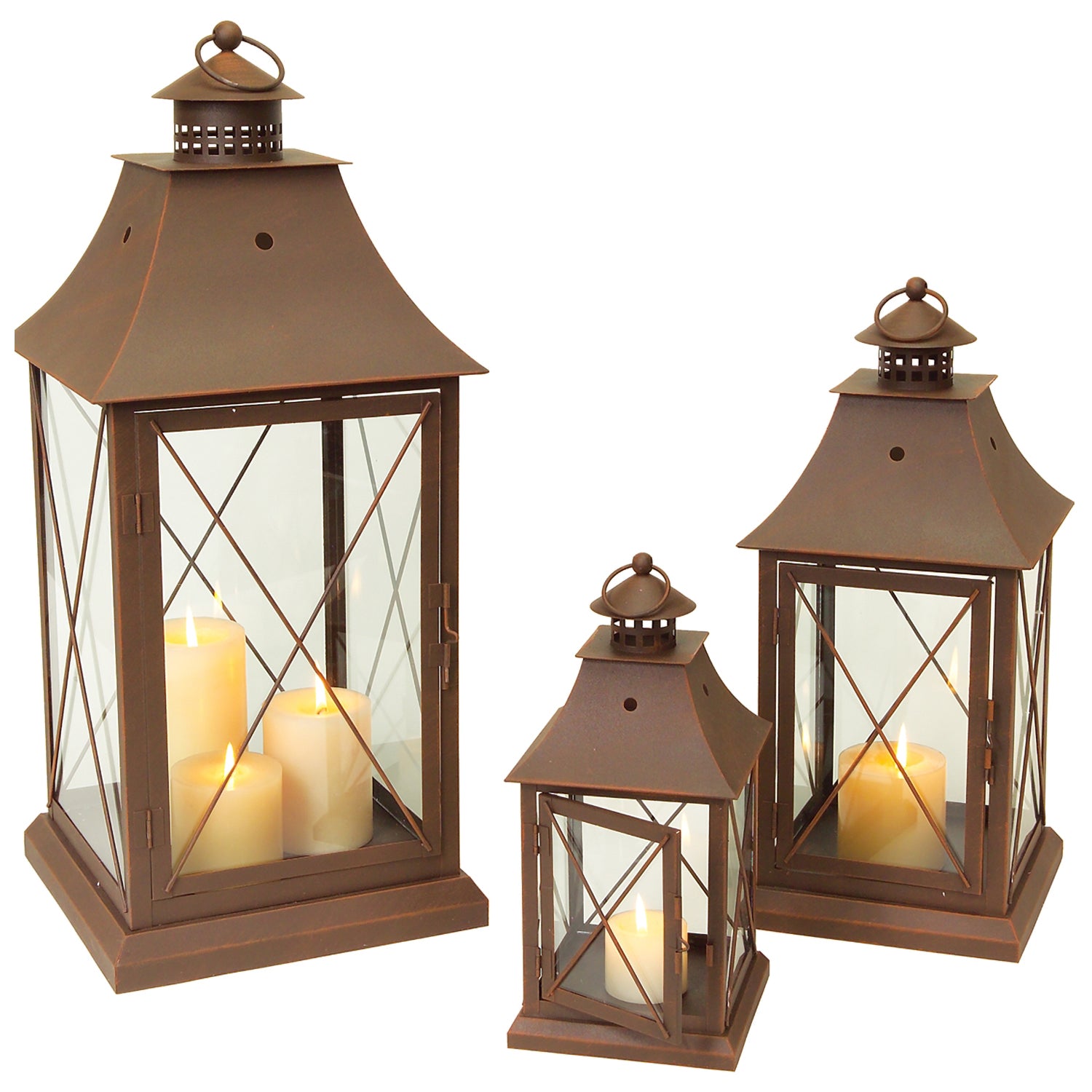 Classic Brown Metal Lantern Set of 3