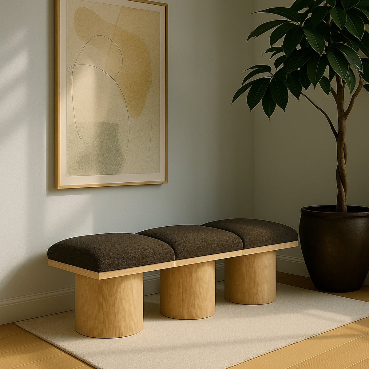 Pavilion Brown Boucle Fabric Upholstered 3 Piece Modular Bench