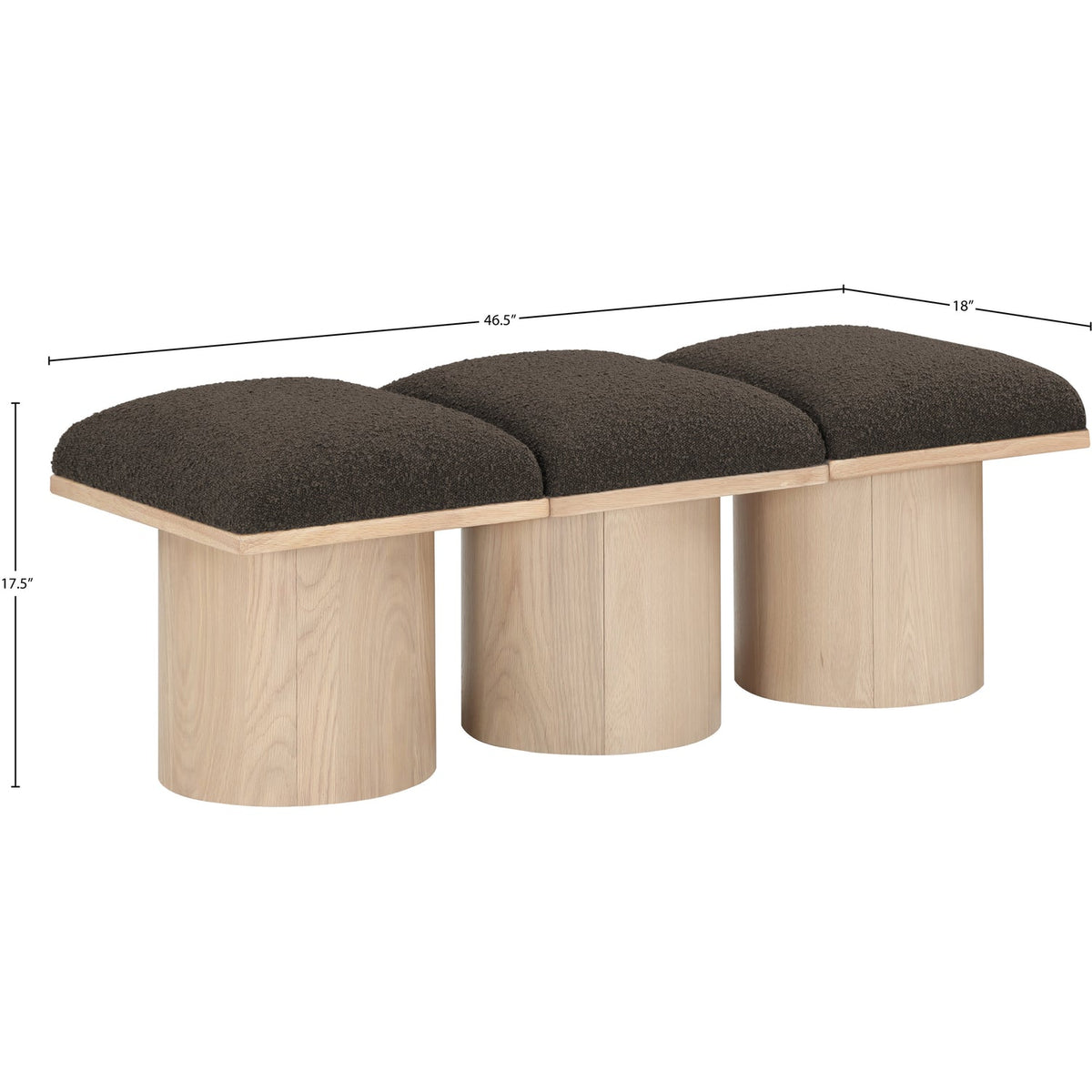 Pavilion Brown Boucle Fabric Upholstered 3 Piece Modular Bench
