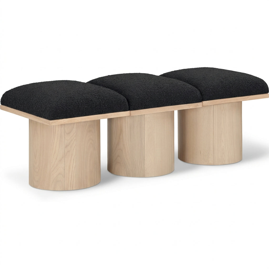 Pavilion Brown Boucle Fabric Upholstered 3pc. Modular Bench in brown boucle, natural finish, 46.5"W, primary product view