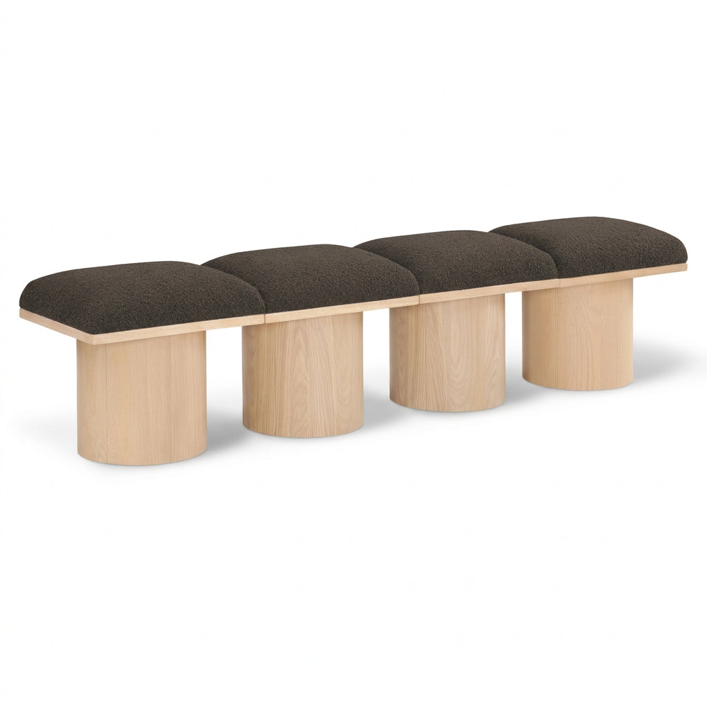 Pavilion Brown Boucle Fabric Upholstered 4pc. Modular Bench in brown boucle, natural finish, 72"W, primary product view