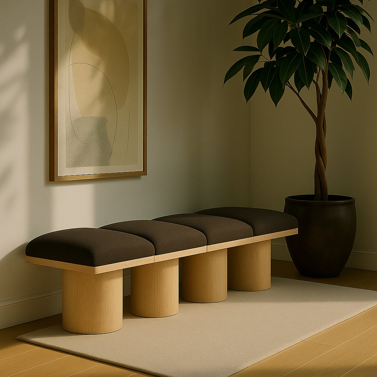 Pavilion Brown Boucle Fabric Upholstered 4 Piece Modular Bench