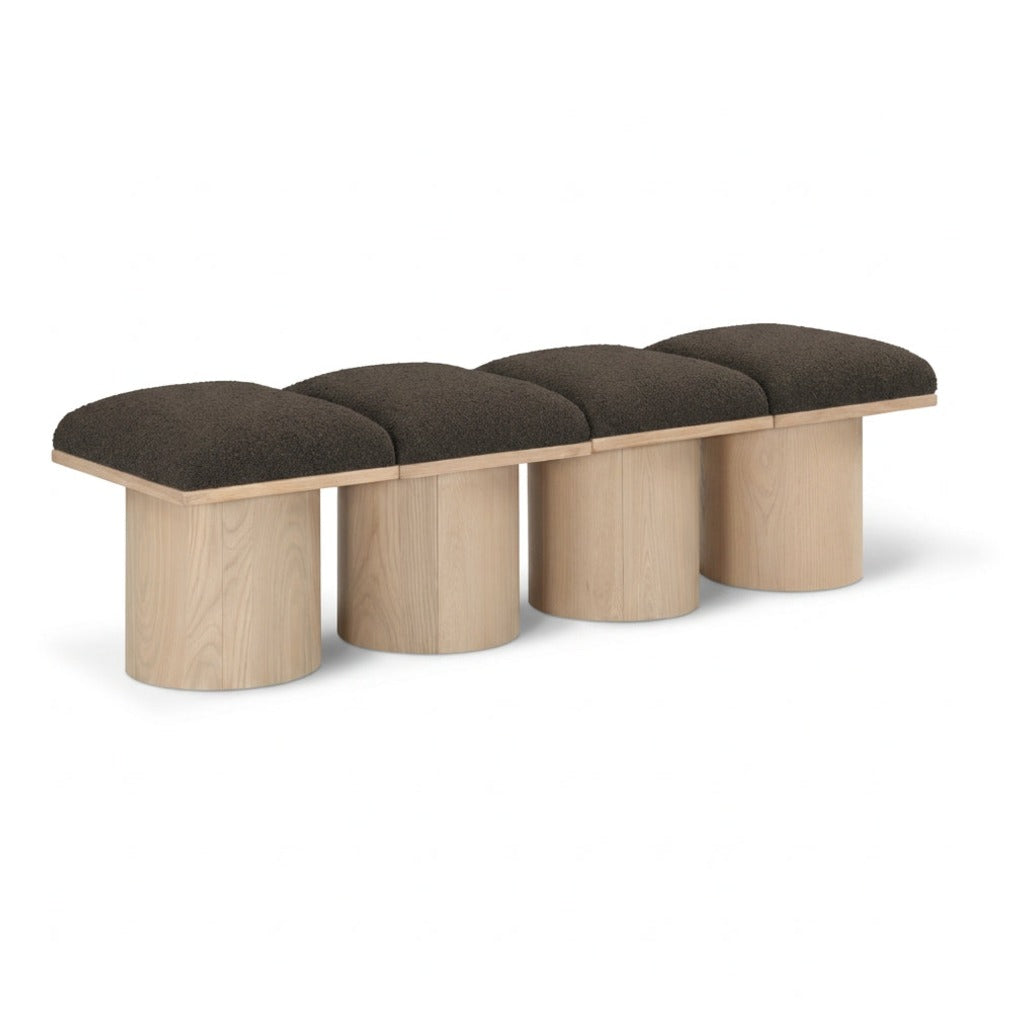 Pavilion Brown Boucle Fabric Upholstered 4pc. Modular Bench in brown boucle, natural finish, 62"W, primary product view