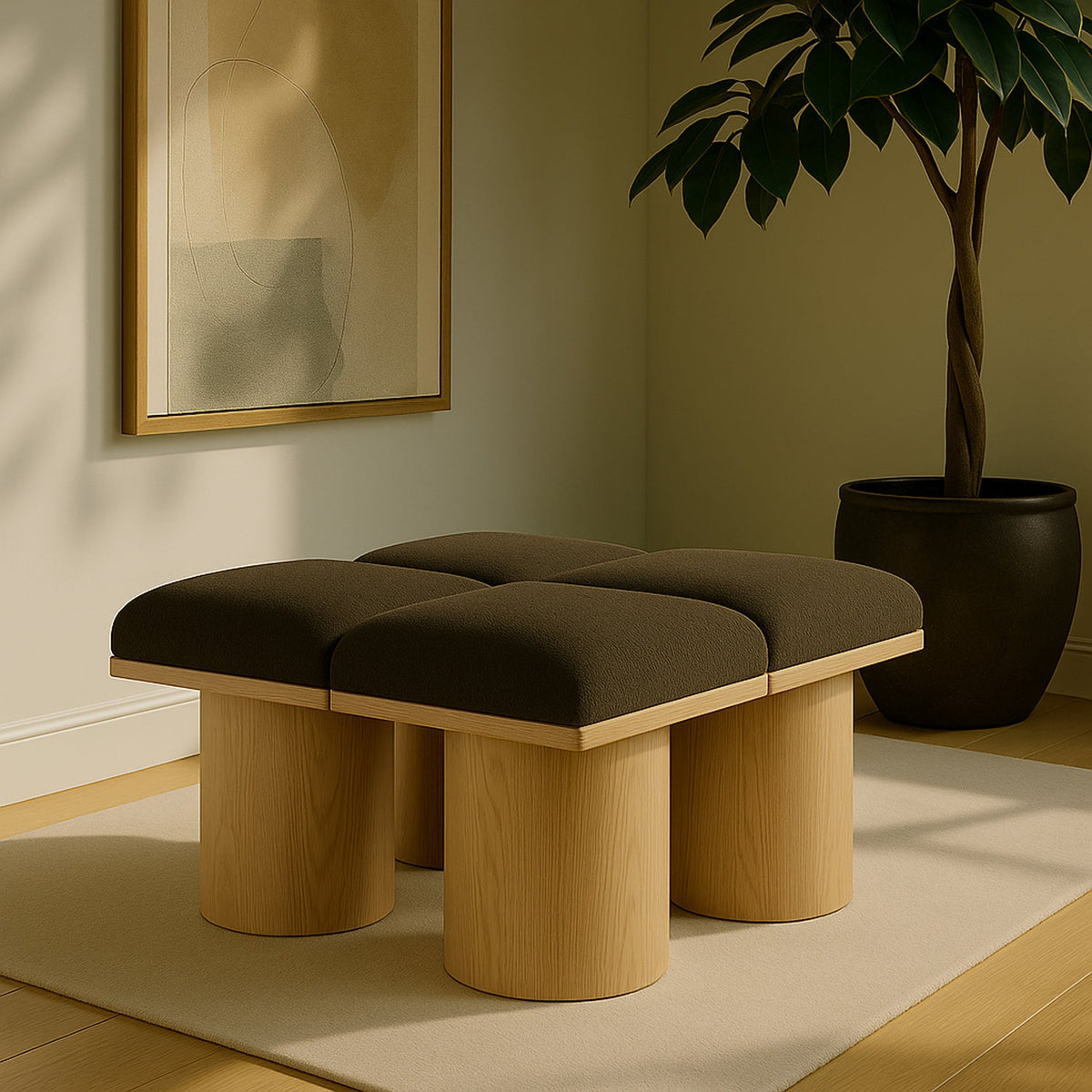 Pavilion Brown Boucle Fabric Upholstered 4 Piece Modular Bench