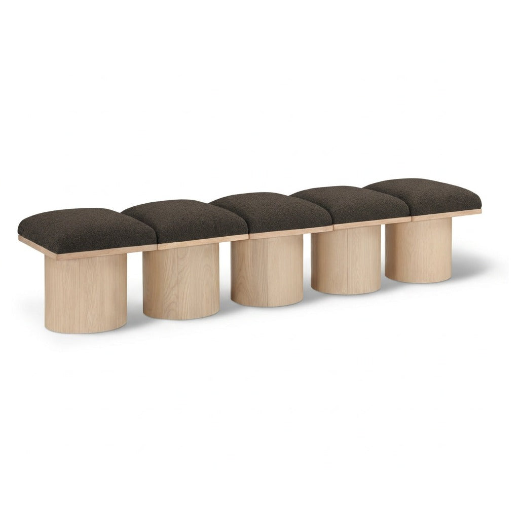 Pavilion Brown Boucle Fabric Upholstered 5pc. Modular Bench in brown boucle, natural finish, 77.5"W, primary product view