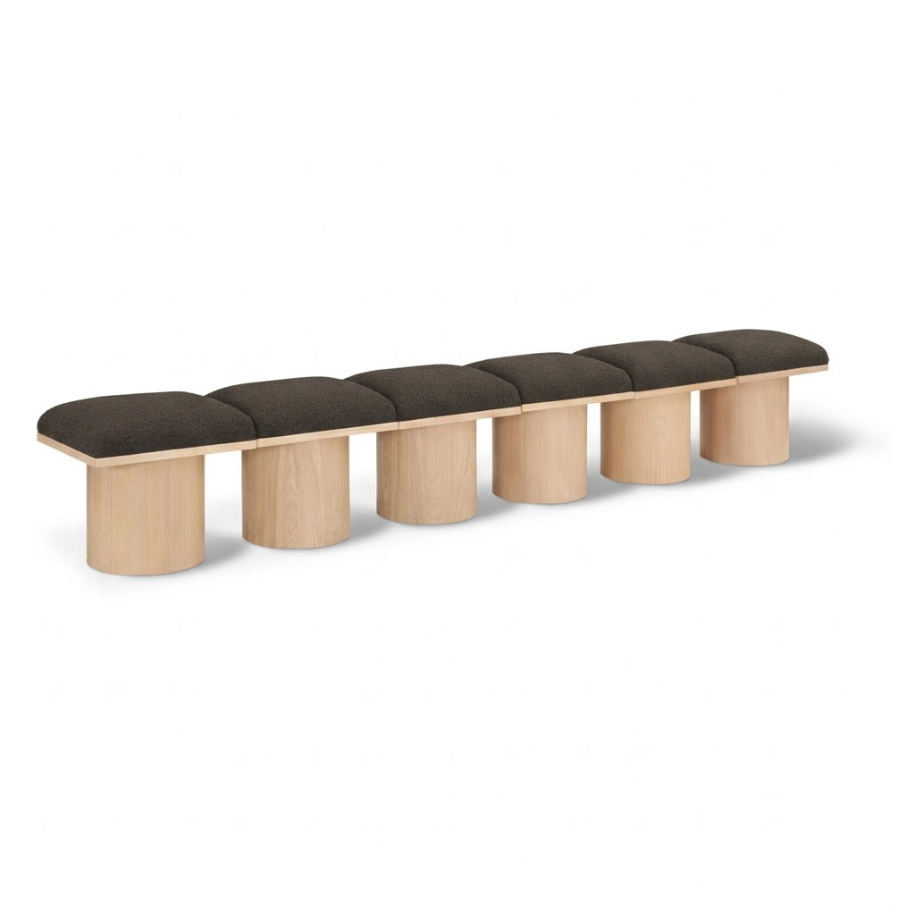 Pavilion Brown Boucle Fabric Upholstered 6pc. Modular Bench in brown boucle, natural finish, 108"W, primary product view