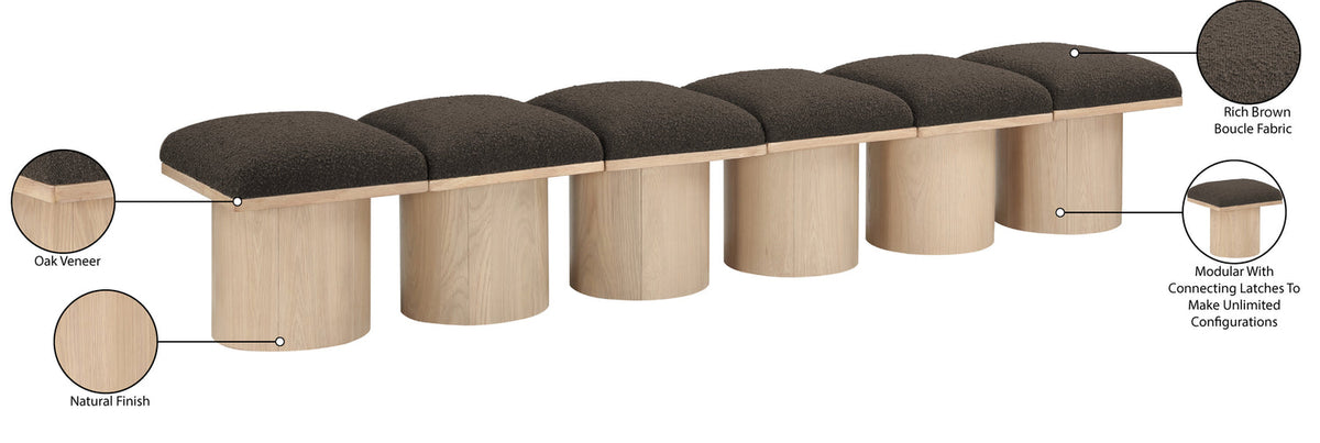 Pavilion Brown Boucle Fabric Upholstered 6 Piece Modular Bench