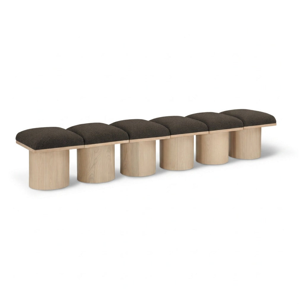 Pavilion Brown Boucle Fabric Upholstered 6pc. Modular Bench in brown boucle, natural finish, 93"W, primary product view