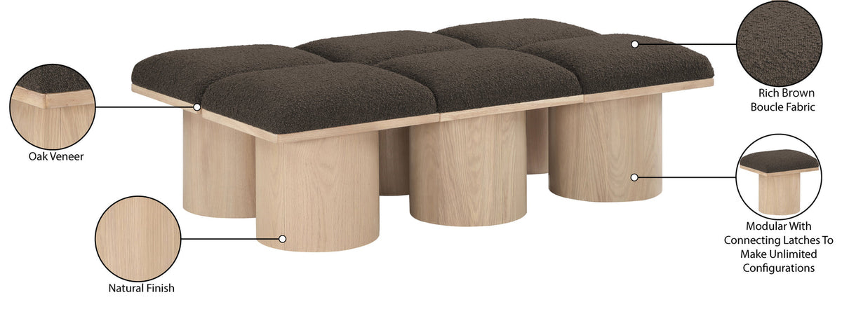 Pavilion Brown Boucle Fabric Upholstered 6 Piece Modular Bench