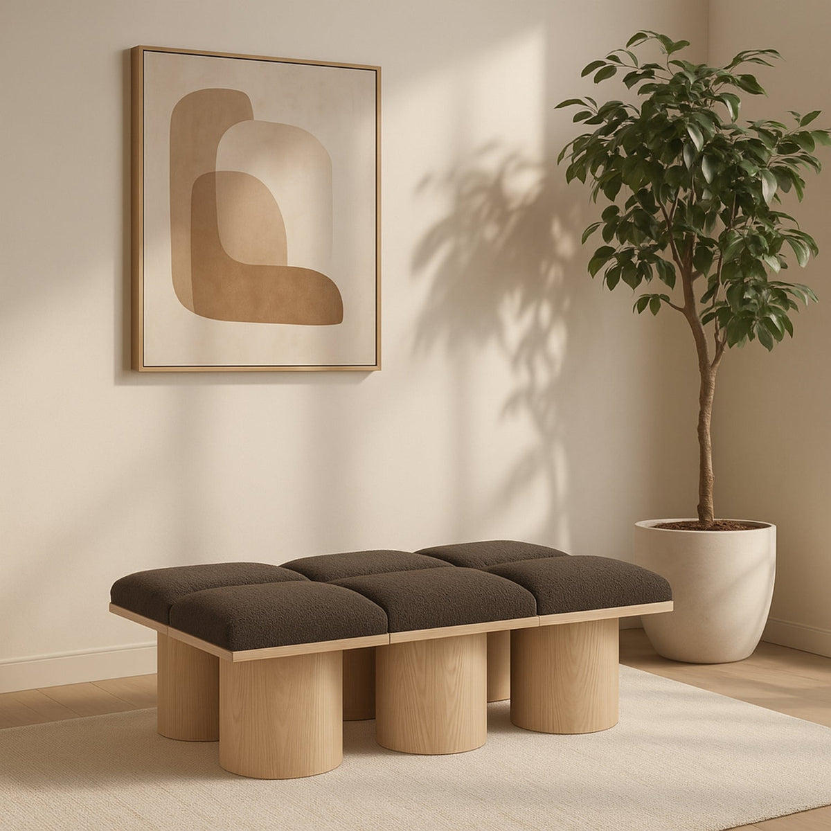 Pavilion Brown Boucle Fabric Upholstered 6 Piece Modular Bench