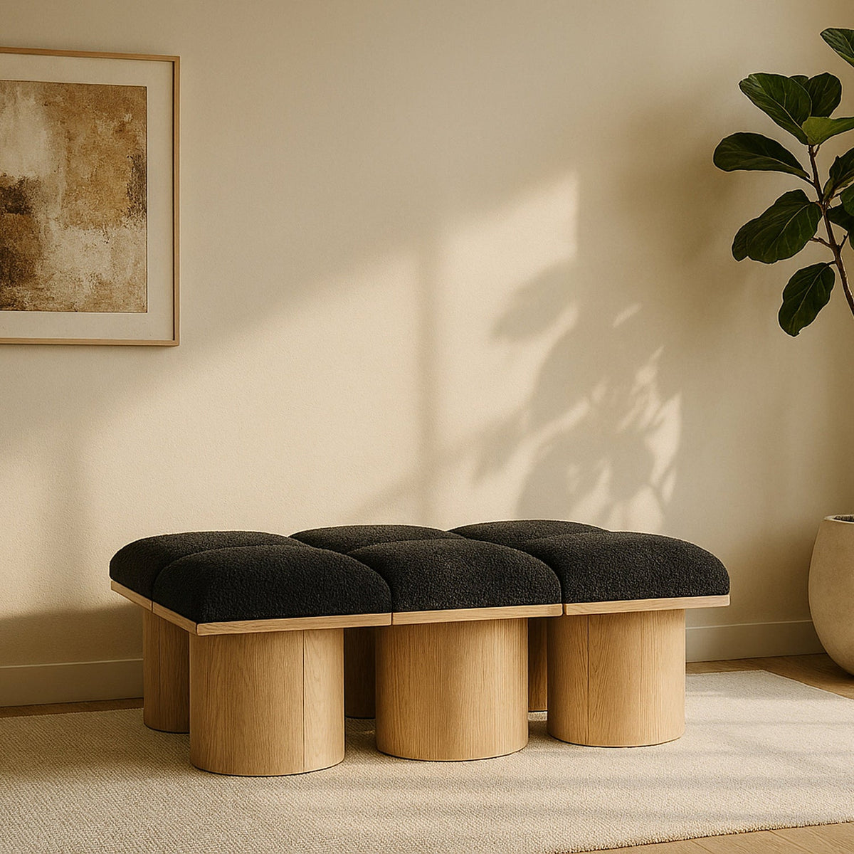 Pavilion Brown Boucle Fabric Upholstered 6 Piece Modular Bench