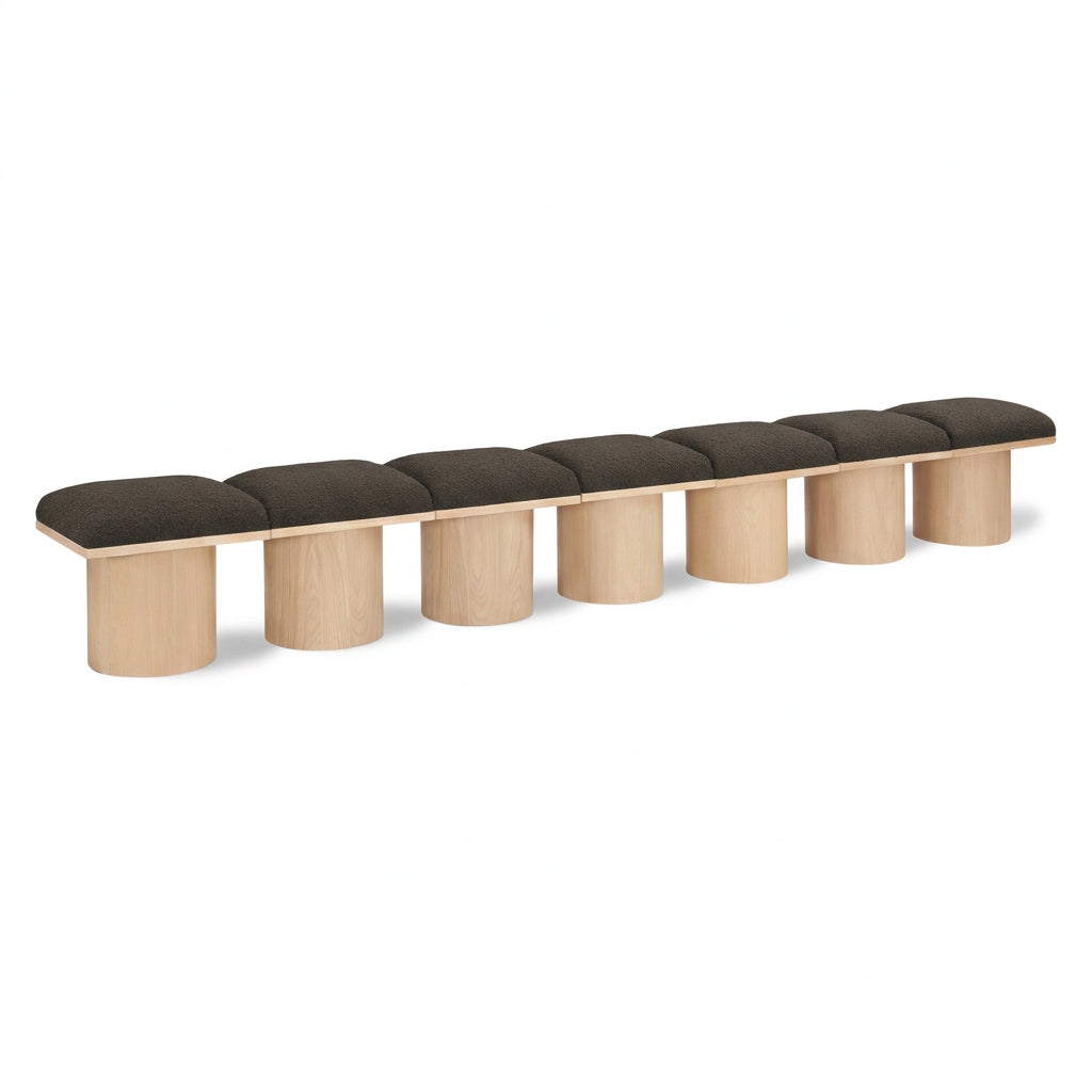 Pavilion Brown Boucle Fabric Upholstered 7pc. Modular Bench in brown boucle and oak veneer, primary product view