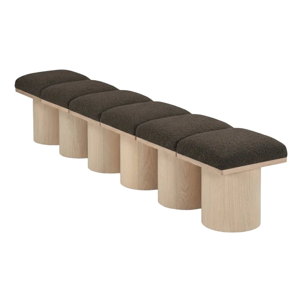 Pavilion Brown Boucle Fabric Upholstered 7pc. Modular Bench in brown boucle and oak veneer, primary product view