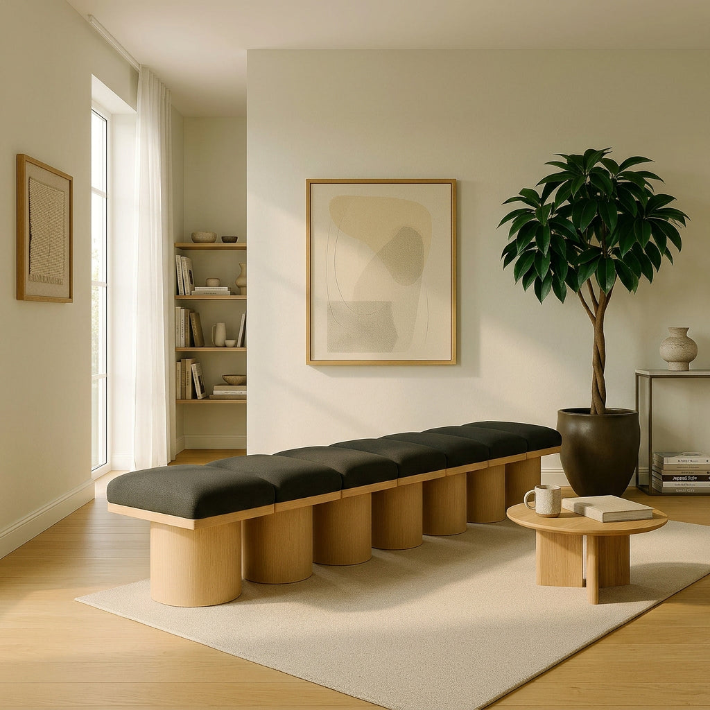 Pavilion Brown Boucle Fabric Upholstered 7 Piece Modular Bench
