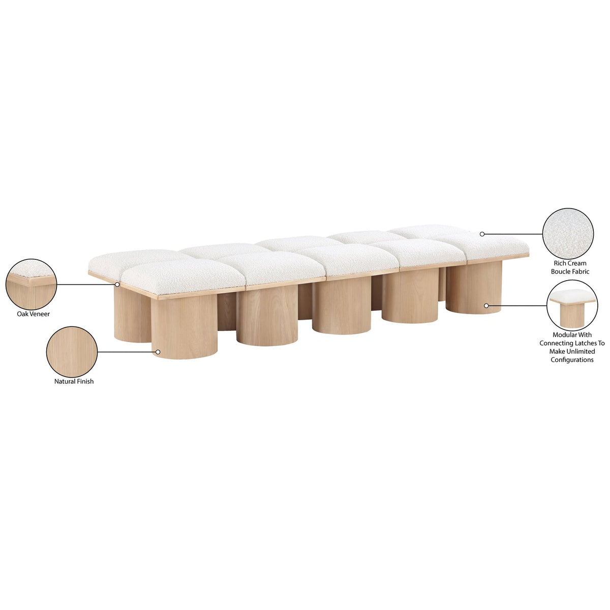 Pavilion Cream Boucle Fabric Upholstered 10 Piece Modular Bench