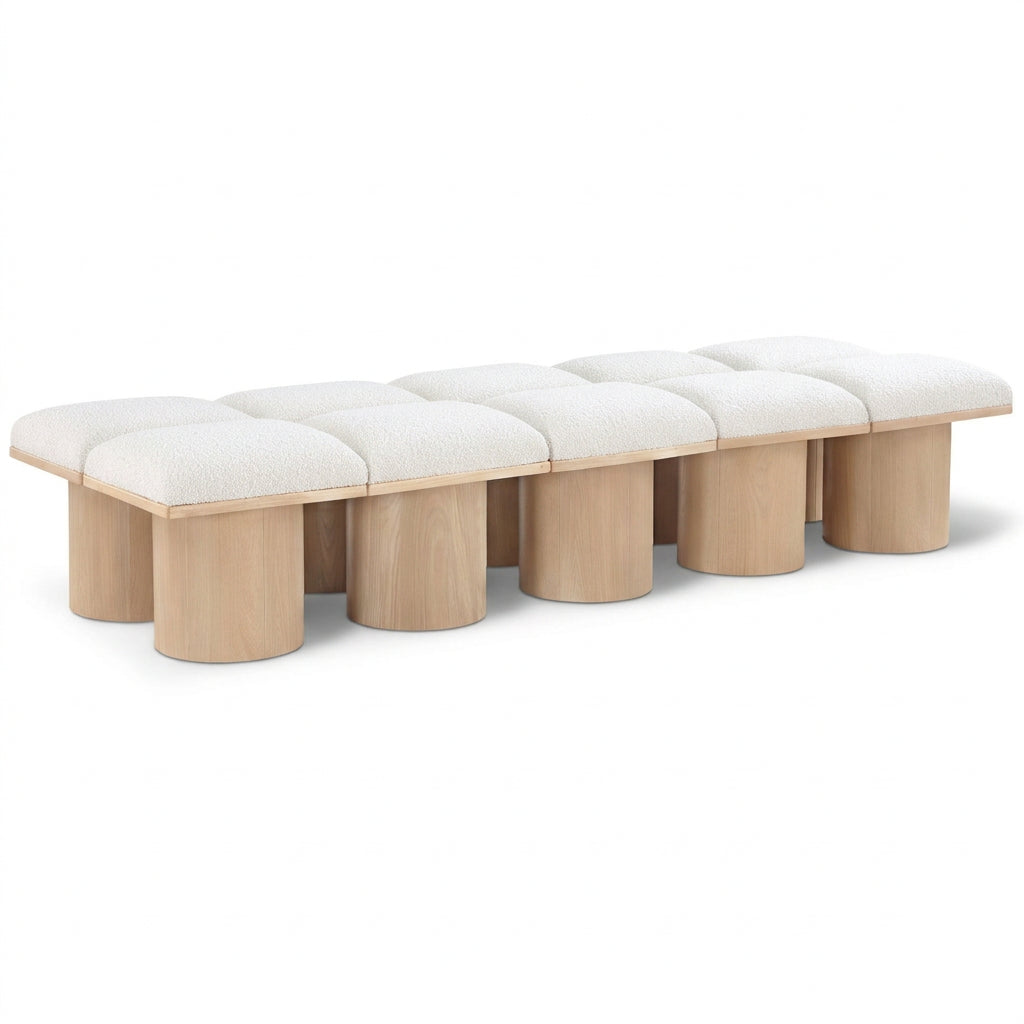 Pavilion Cream Boucle Fabric Upholstered 10pc. Modular Bench in cream boucle and oak veneer, primary product view