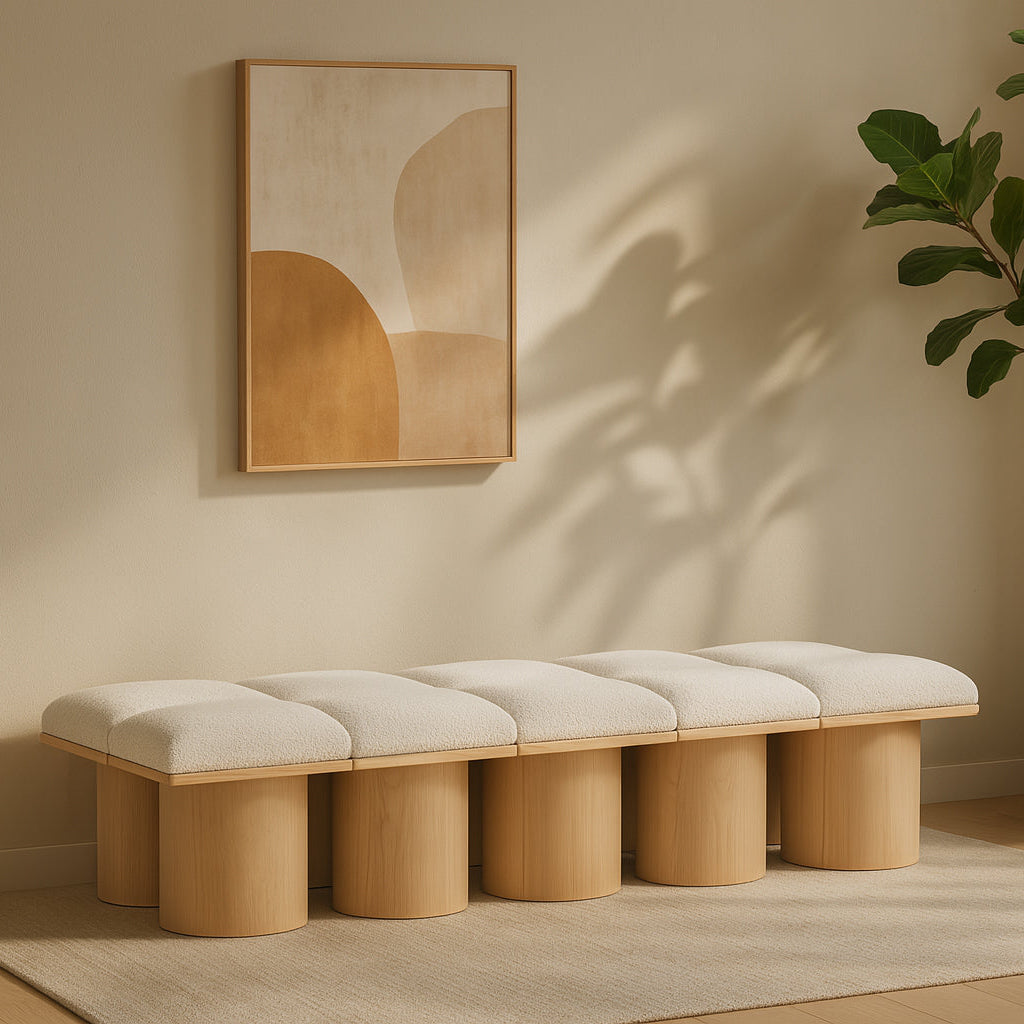 Pavilion Cream Boucle Fabric Upholstered 10 Piece Modular Bench