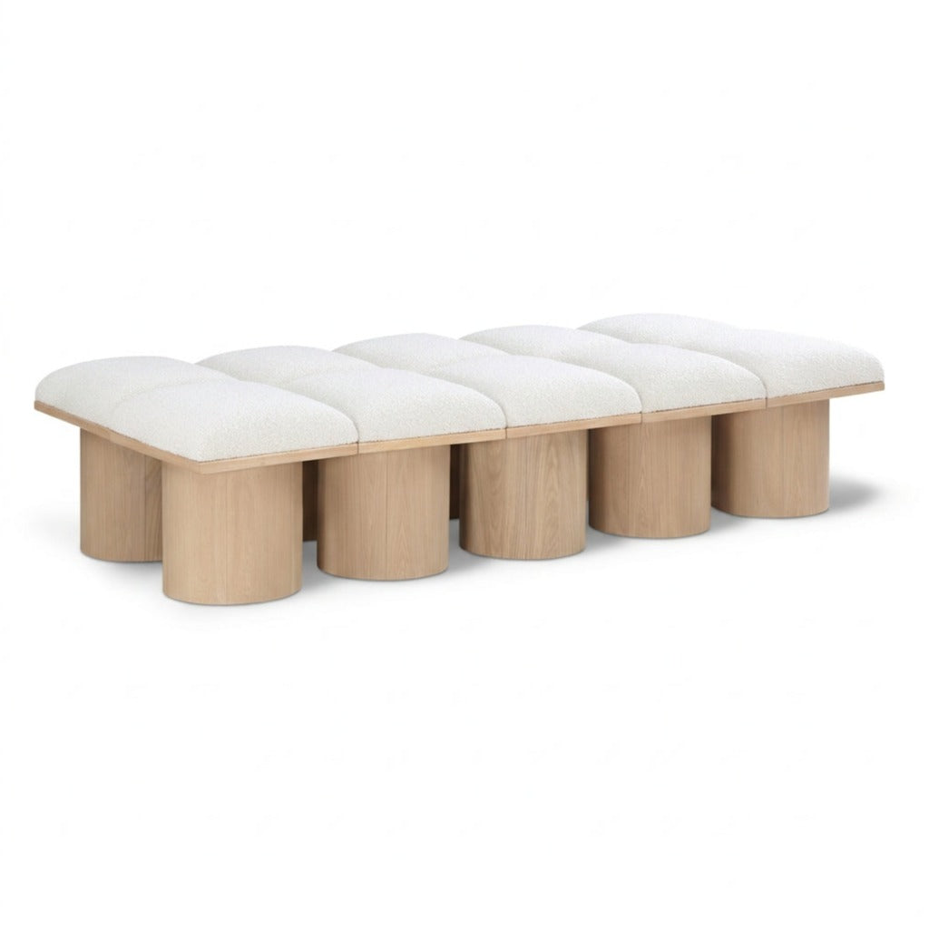 Pavilion Cream Boucle Fabric Upholstered 10pc. Modular Bench in cream boucle and oak veneer, primary product view