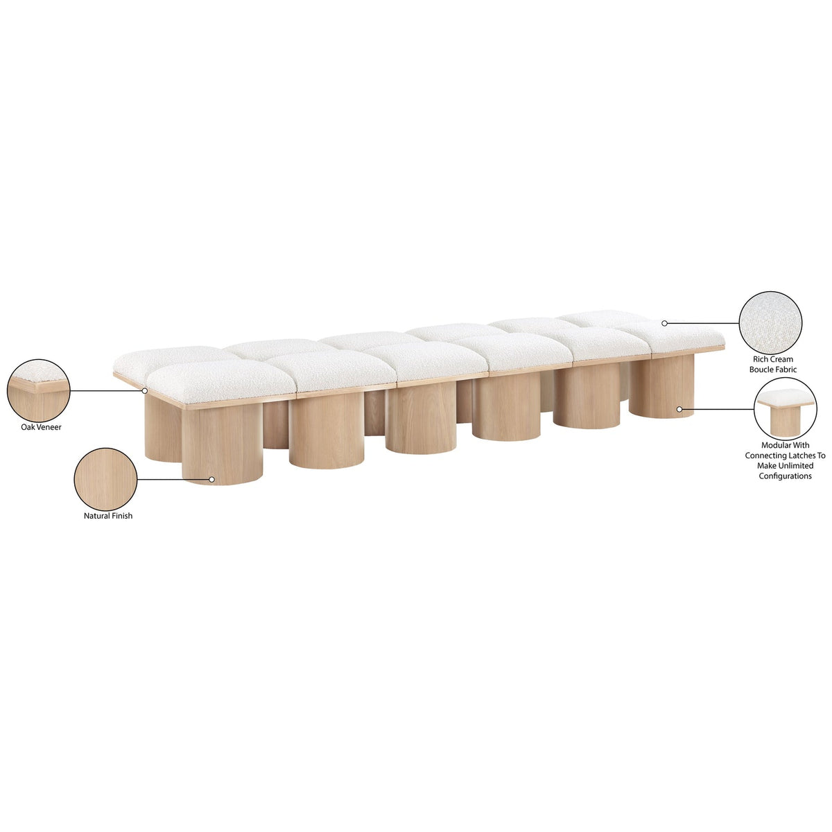 Pavilion Cream Boucle Fabric Upholstered 12 Piece Modular Bench