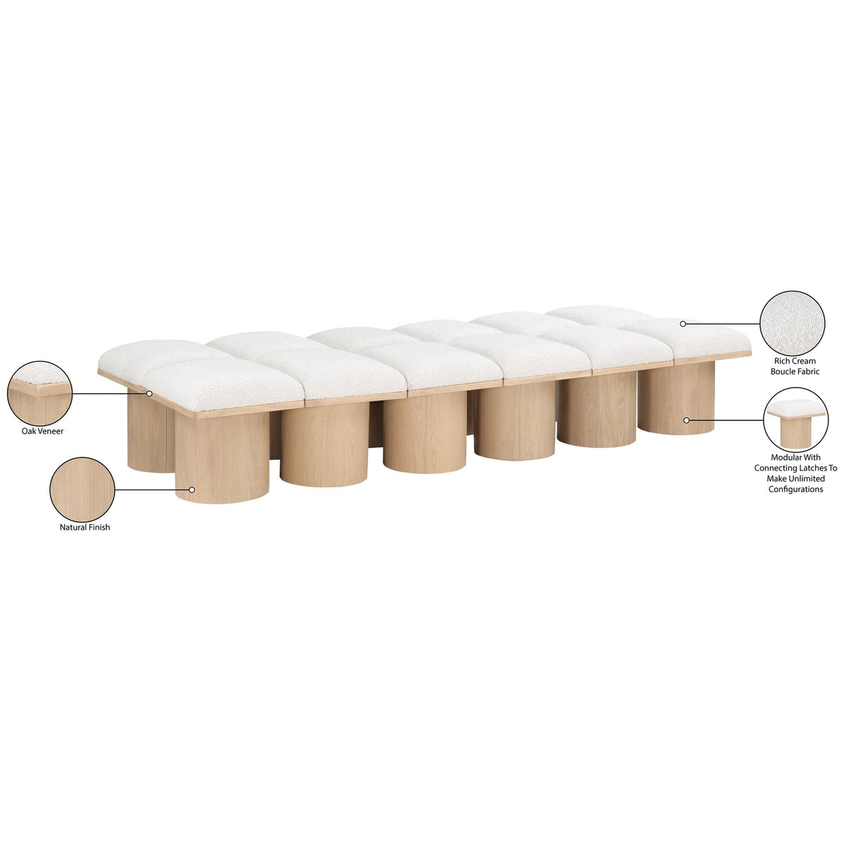 Pavilion Cream Boucle Fabric Upholstered 12 Piece Modular Bench