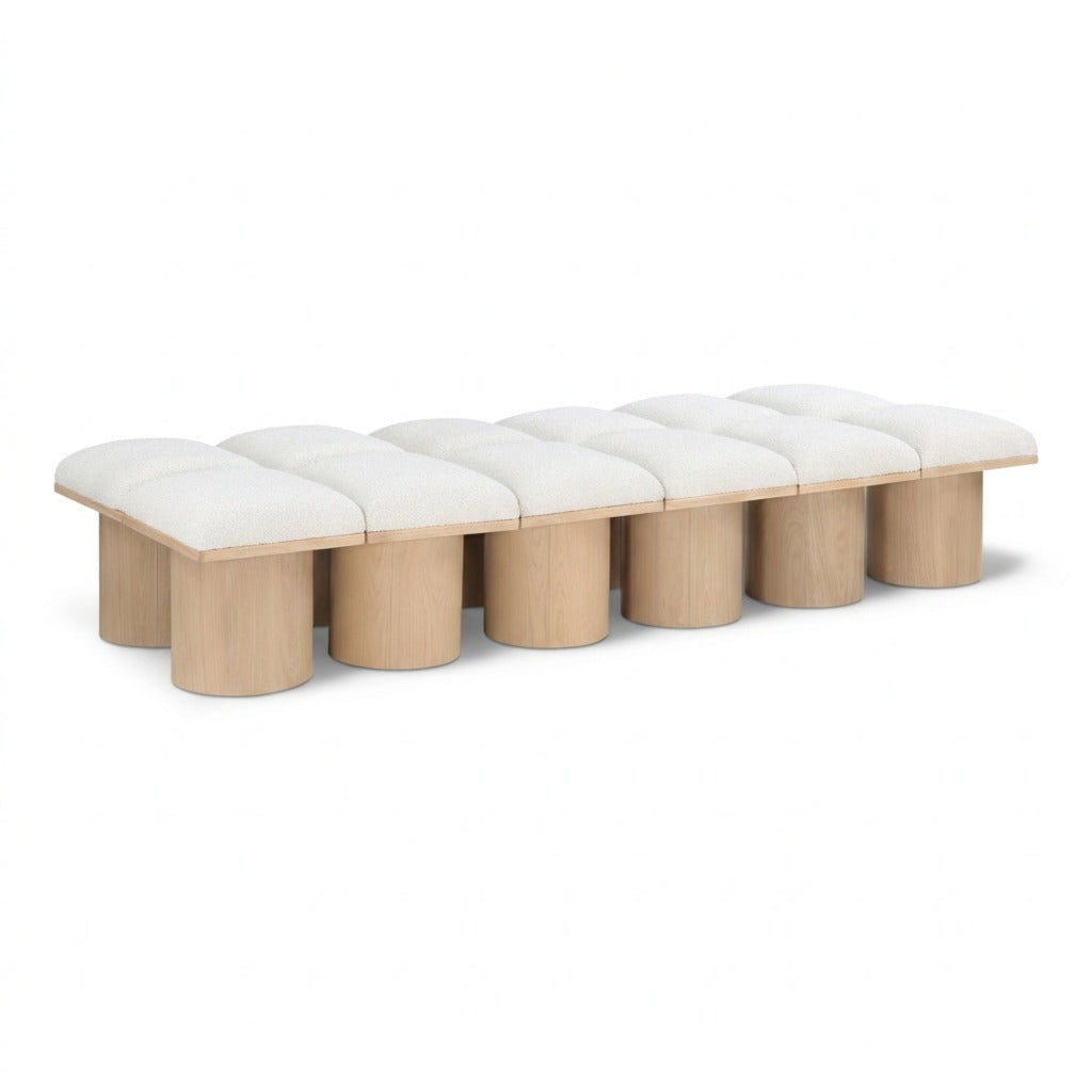 Pavilion Cream Boucle Fabric Upholstered 12pc. Modular Bench in cream boucle and oak veneer, primary product view